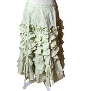 Cordelia Anthropologie Corset Ruffle Cotton Maxi Skirt Pale Green - M
